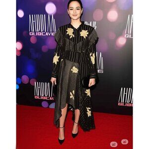 NWT Rococo Sand black & gold metallic fibre floral embroidered maxi dress, S